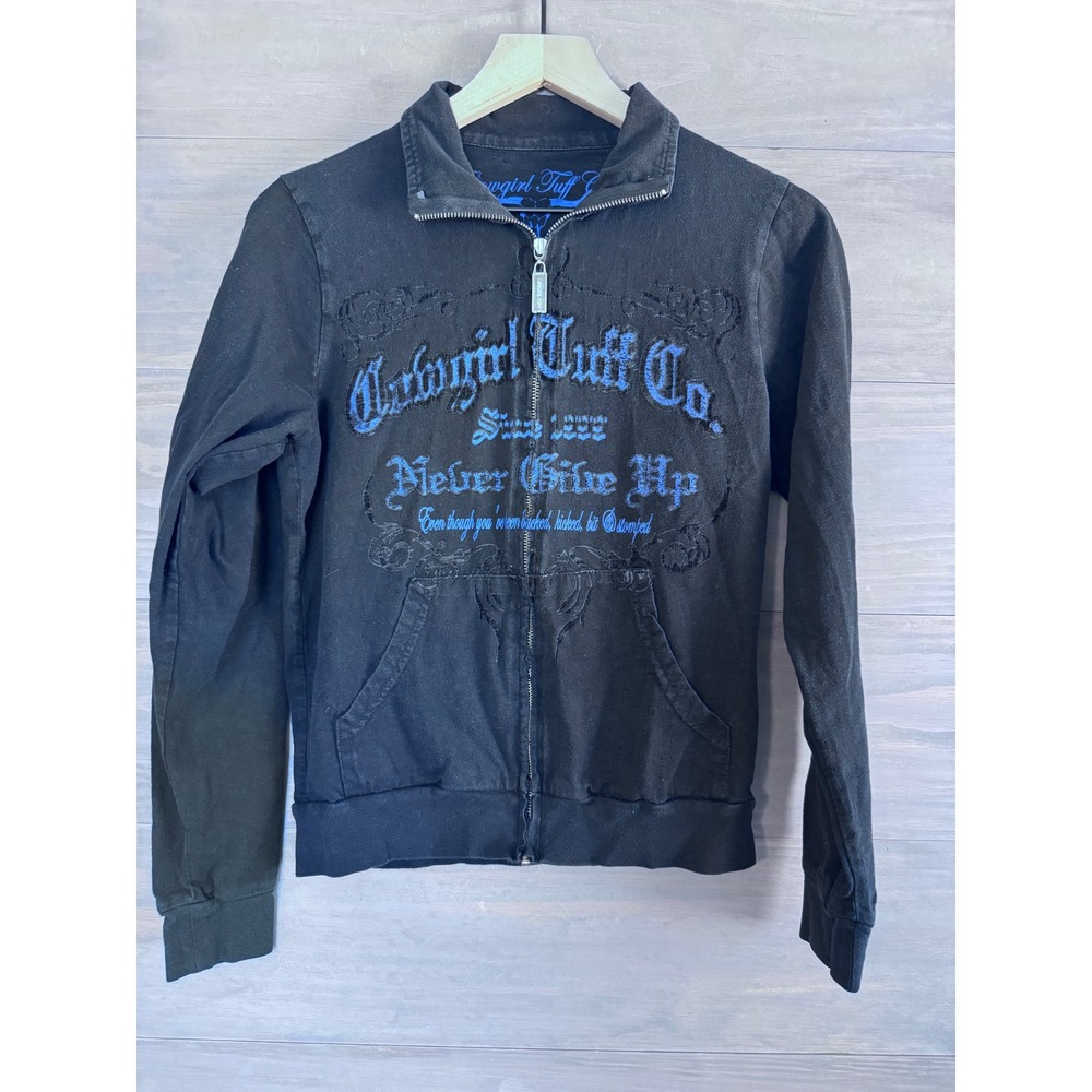 Cowgirl Tuff Womens‎ Black Long Sleeve Jacket Hoodie Full Zip Size Medium Y2K